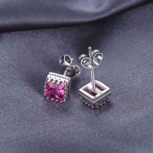 JewelryPalace Square 1.6ct Created Pink Sapphire 925 Sterling Silver