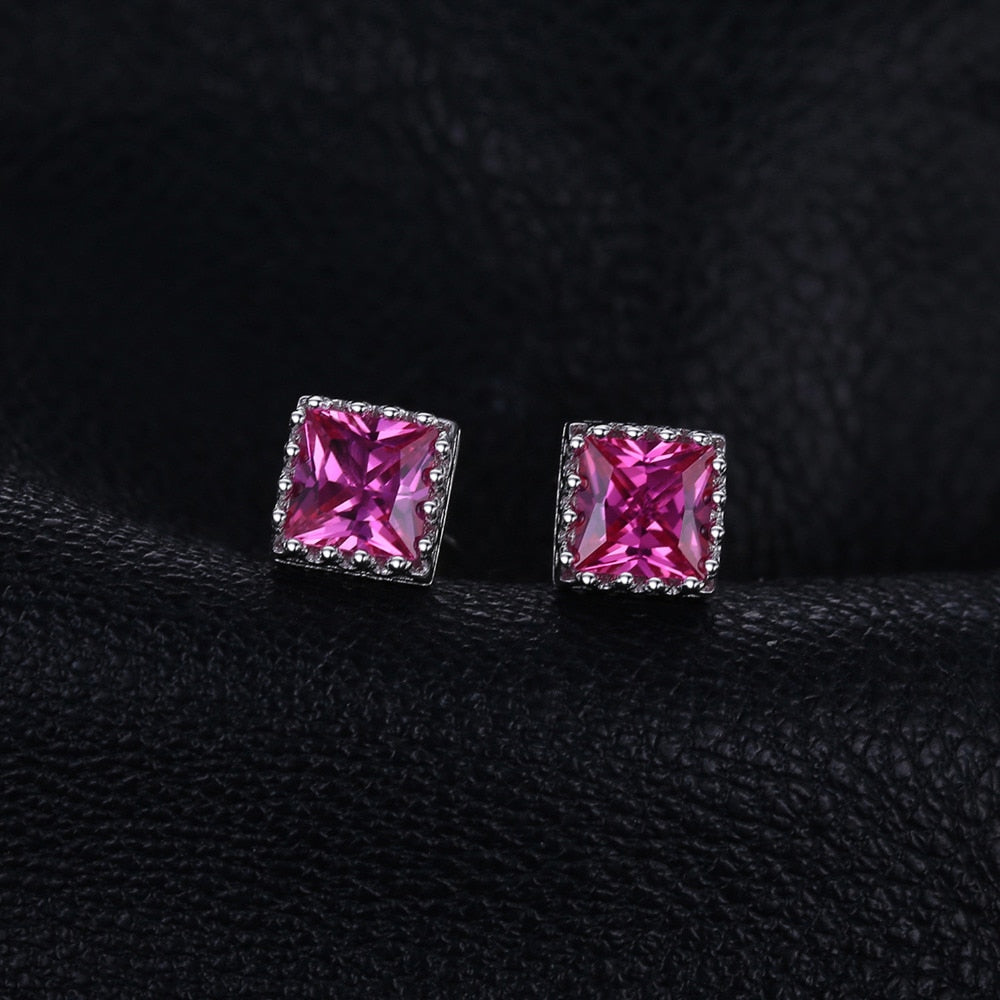 JewelryPalace Square 1.6ct Created Pink Sapphire 925 Sterling Silver