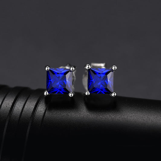 JewelryPalace Square Princess Cut Blue Created Sapphire 925 Sterling