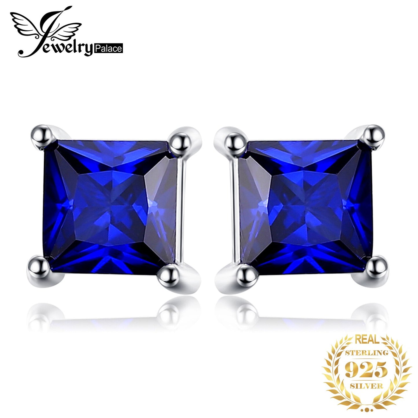 JewelryPalace Square Princess Cut Blue Created Sapphire 925 Sterling