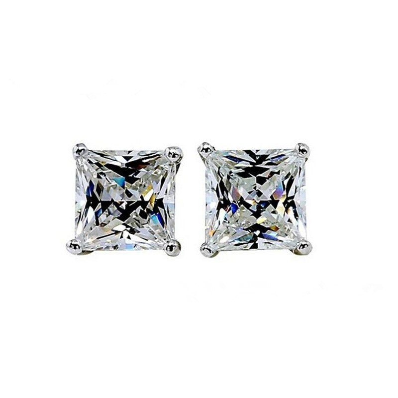Lesf Halo Earring For Women 925 Sterling Silver 4 Prongs Princess Cut