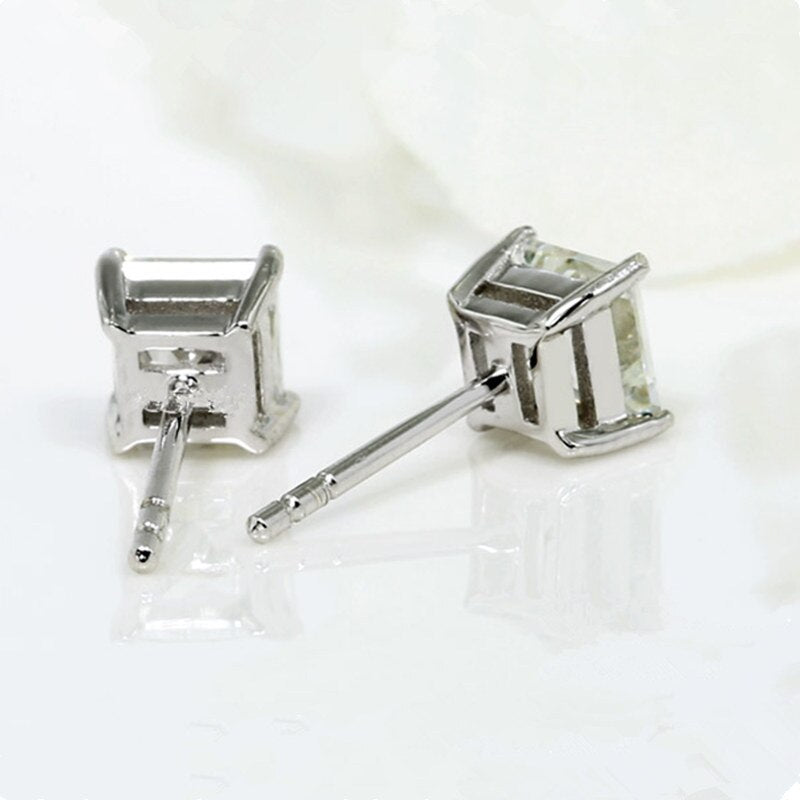 Lesf Halo Earring For Women 925 Sterling Silver 4 Prongs Princess Cut