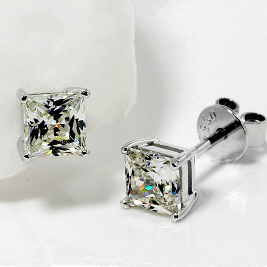 Lesf Halo Earring For Women 925 Sterling Silver 4 Prongs Princess Cut