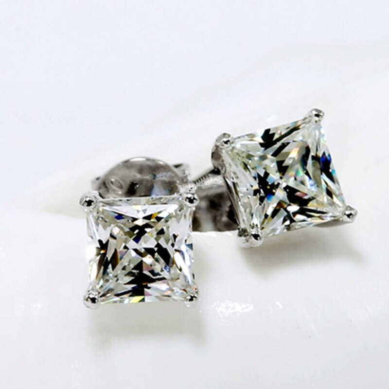 Lesf Halo Earring For Women 925 Sterling Silver 4 Prongs Princess Cut
