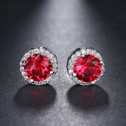 LXOEN Fashion Round Zircon Women Stud Earrings With Green Stone Silver