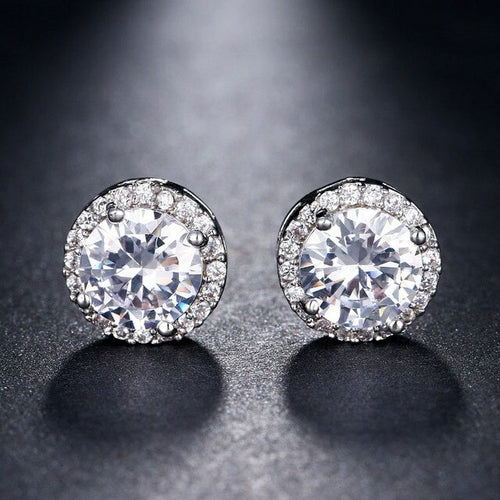 LXOEN Fashion Round Zircon Women Stud Earrings With Green Stone Silver