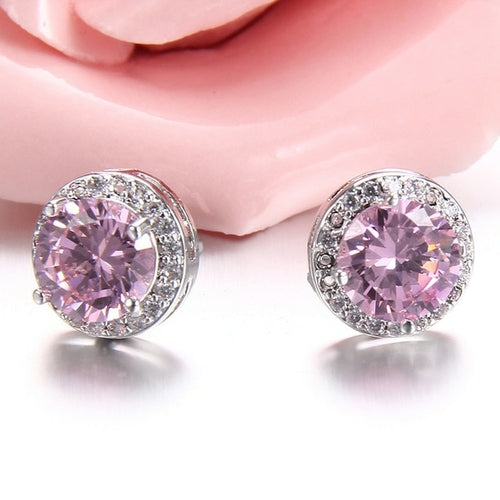 LXOEN Fashion Round Zircon Women Stud Earrings With Green Stone Silver
