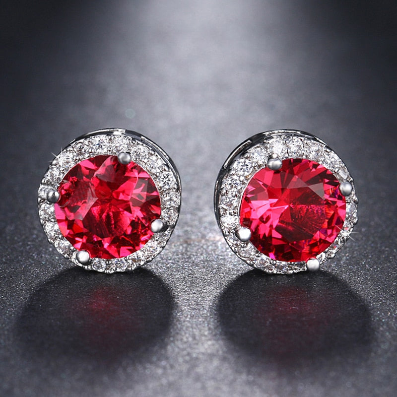 LXOEN Fashion Round Zircon Women Stud Earrings With Green Stone Silver