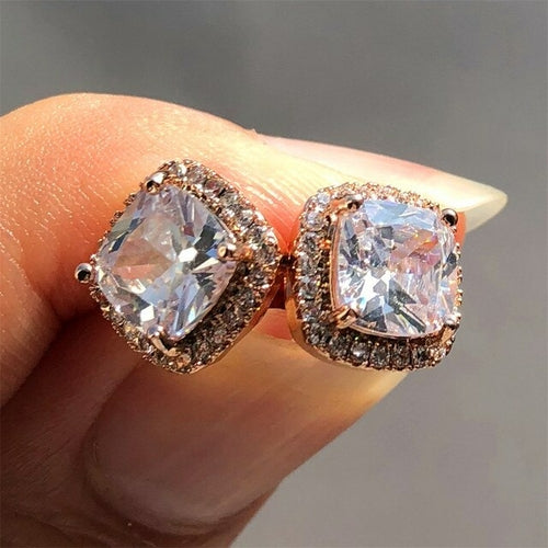 Luxury Female Crystal Purple Stone Earrings Fashion Rose Gold Zircon