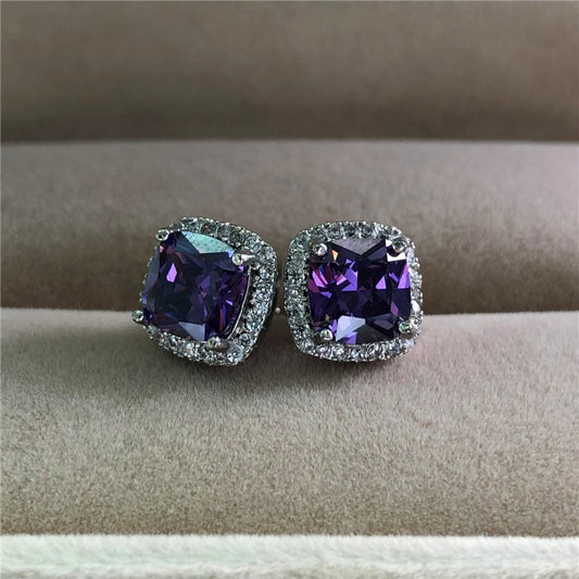 Luxury Female Crystal Purple Stone Earrings Fashion Rose Gold Zircon