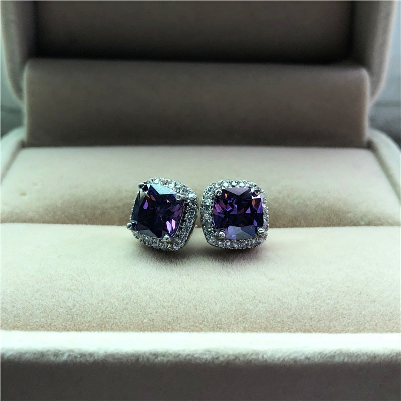 Luxury Female Crystal Purple Stone Earrings Fashion Rose Gold Zircon