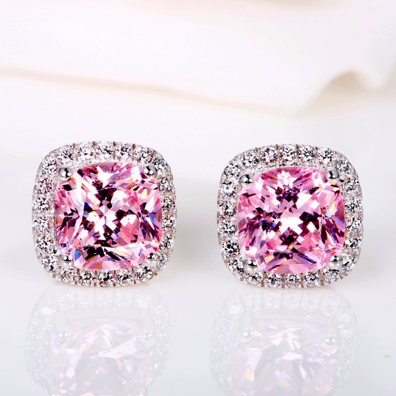 Luxury Female Crystal Zircon Stone Earrings Fashion Silver Color