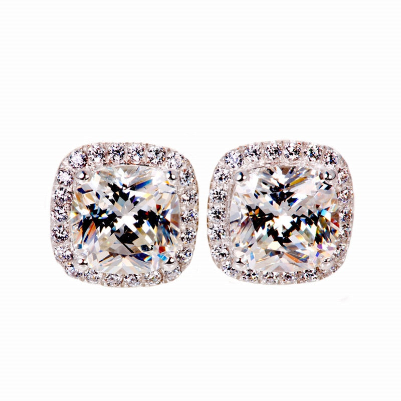 Luxury Female Crystal Zircon Stone Earrings Fashion Silver Color