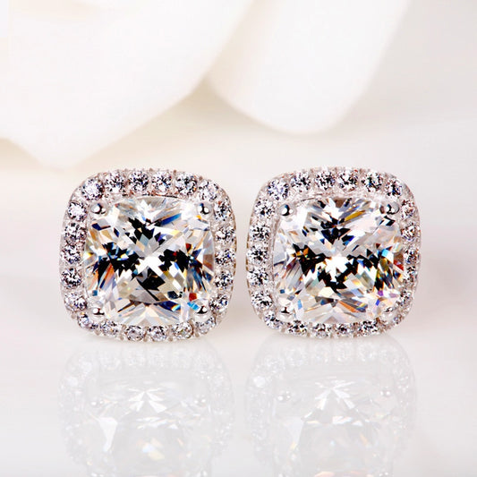 Luxury Female Crystal Zircon Stone Earrings Fashion Silver Color