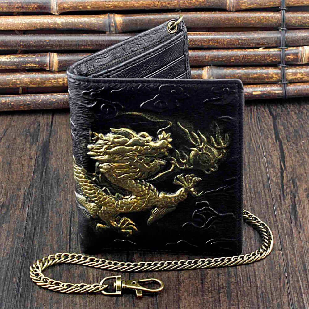 Mens 3D Dragon Vintage Luxury Leather Wallet ID Card Holder Purse w/