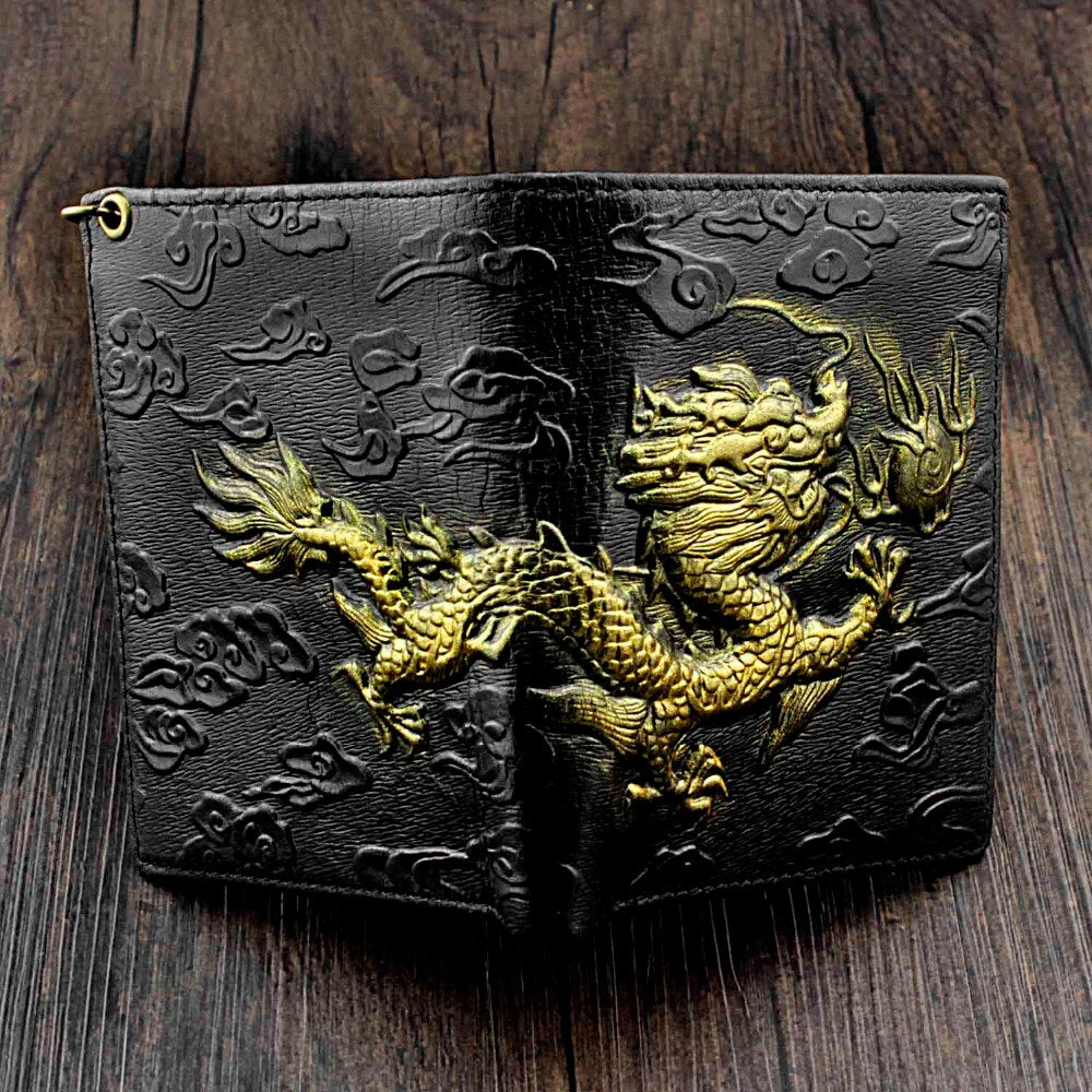 Mens 3D Dragon Vintage Luxury Leather Wallet ID Card Holder Purse w/