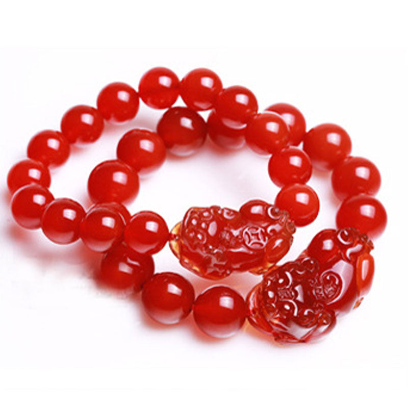 Natural Red Agate 10MM 14MM Round Beads Bracelet For Women Lucky Brave