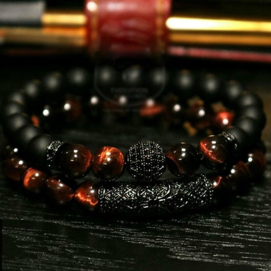 New Fashion 2 Pcs/set Men Bracelet Sets Natural Tiger Eye Stone Bead