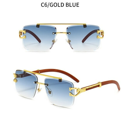 Newest Gradient Sunglasses Fashion Wood and Metal Frameless