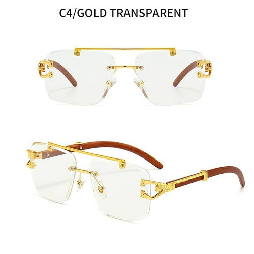 Newest Gradient Sunglasses Fashion Wood and Metal Frameless