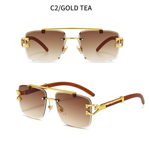 Newest Gradient Sunglasses Fashion Wood and Metal Frameless