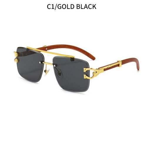 Newest Gradient Sunglasses Fashion Wood and Metal Frameless