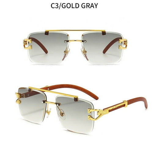 Newest Gradient Sunglasses Fashion Wood and Metal Frameless