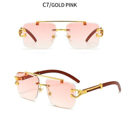 Newest Gradient Sunglasses Fashion Wood and Metal Frameless