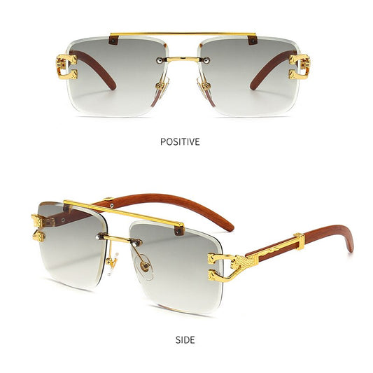 Newest Gradient Sunglasses Fashion Wood and Metal Frameless