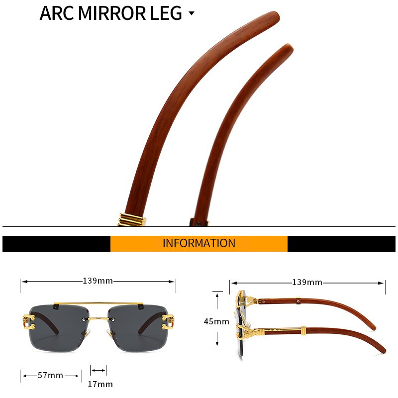 Newest Gradient Sunglasses Fashion Wood and Metal Frameless
