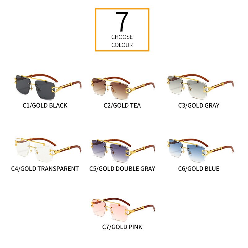 Newest Gradient Sunglasses Fashion Wood and Metal Frameless
