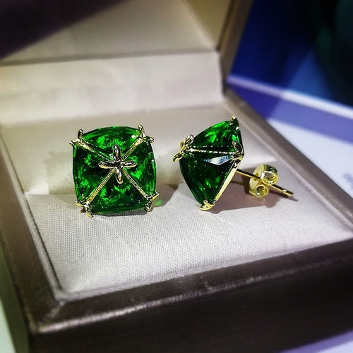 Luxury Zircon Earrings Yellow Gold with GREEN emerald stone Color
