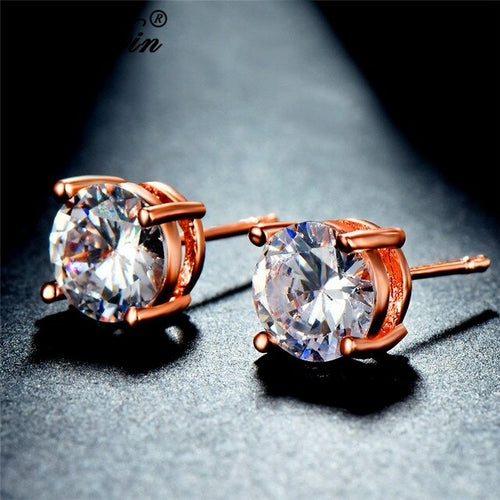 Rainbow Fire Crystal Stone Round Earrings Rose Gold Mystic Red Blue