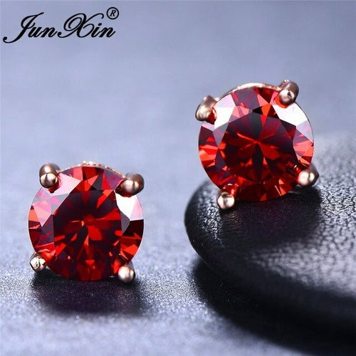 Rainbow Fire Crystal Stone Round Earrings Rose Gold Mystic Red Blue