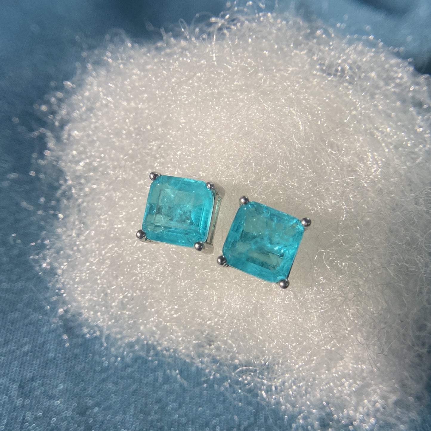 Vintage 100% 925 Silver Paraiba Tourmaline Gemstone Birthstone Ear