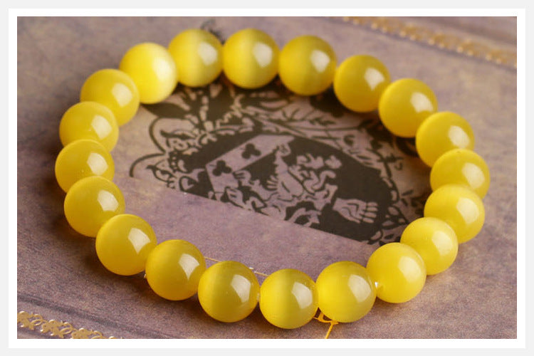 Yellow Cat Eye's Beads Bracelets Natural Stones Elastic Line Bracelet