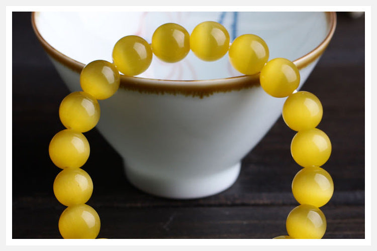 Yellow Cat Eye's Beads Bracelets Natural Stones Elastic Line Bracelet