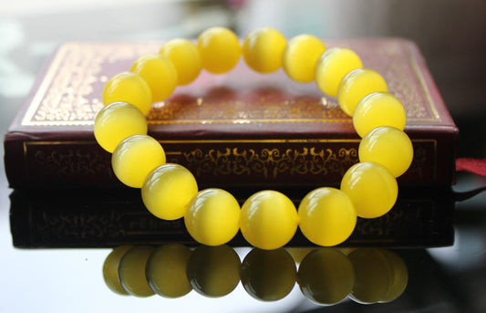 Yellow Cat Eye's Beads Bracelets Natural Stones Elastic Line Bracelet