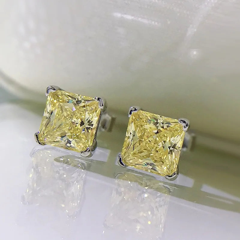 Bright Yellow Princess Cut CZ Earrings