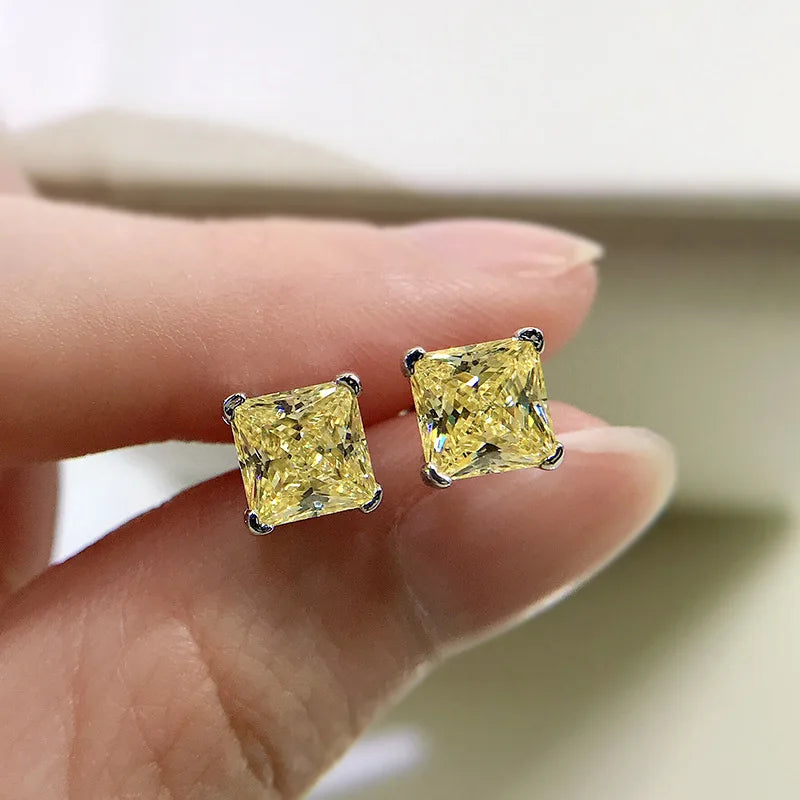Bright Yellow Princess Cut CZ Earrings