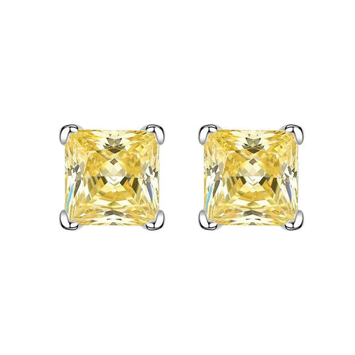 Bright Yellow Princess Cut CZ Earrings