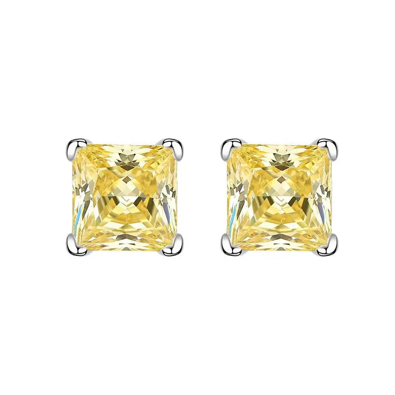 Bright Yellow Princess Cut CZ Earrings