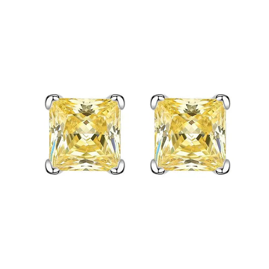 Bright Yellow Princess Cut CZ Earrings