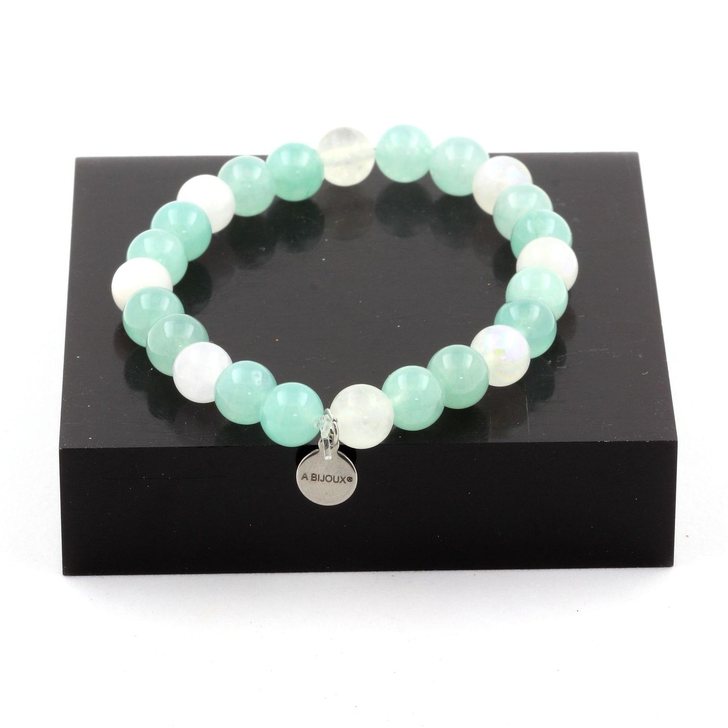 Angelite + Moonstone Bracelet 8 mm Beads.
