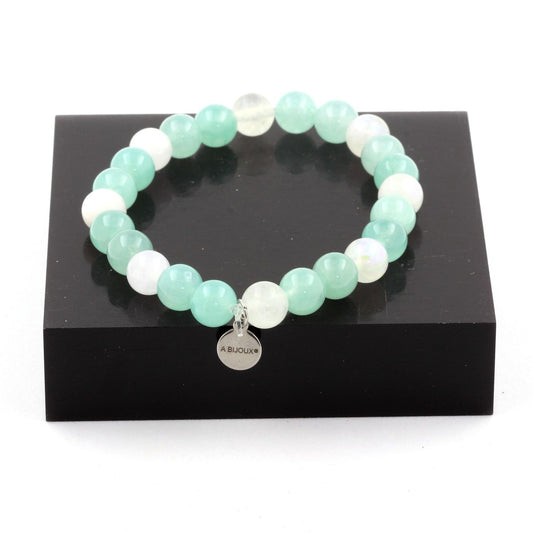 Angelite + Moonstone Bracelet 8 mm Beads.