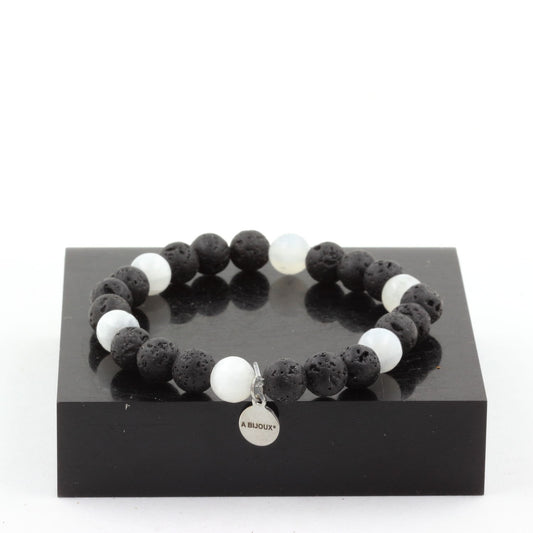 Selenite from Morocco + Lava Bracelet 8 mm Beads.