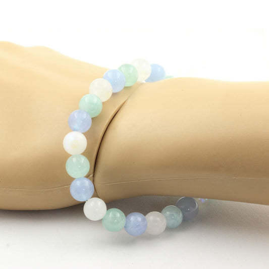 Angelite + Aquamarine + Moonstone Bracelet 8 mm Beads.