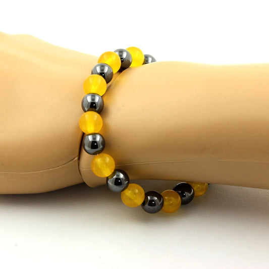 Hematite + Yellow Agate Bracelet 8 mm Beads.