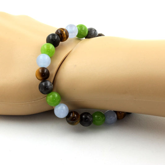Aquamarine + Tiger's Eye + Labradorite + Peridot Bracelet 8 mm Beads.