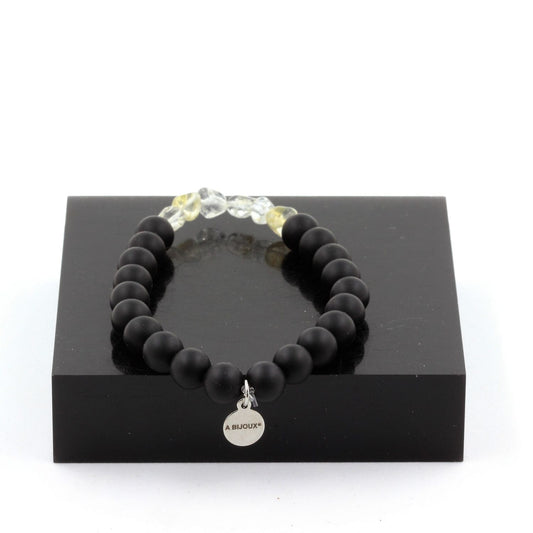 Topaz from Brazil + Matte Black Onyx Bracelet 8 mm Beads.